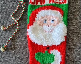 Christmas Stocking SANTA FLUFFY beard JOLLY Big Head Santa Fun 3D Premium 100% hand knit personalized 2-sided add name kids hand-made