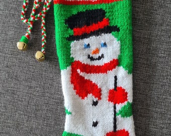 SNOWMAN with Shovel 152 Christmas Stocking: Hand Knit Personalized with name Retro Gift