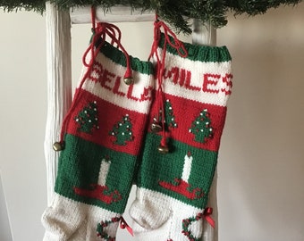 WOOL Christmas Stocking Handmade LUXURY - personalized vintage traditional Pure Wool, Tree, Candle, Wreath customized candlestick