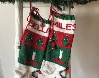 WOOL Christmas Stocking Handmade LUXURY - personalized gift retro vintage traditional Pure Wool, Tree, Candle, Wreath customized candlestick