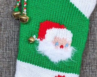 Christmas Stocking Santa BEARD FUZZY (HAIRY) Angora Blend Yarn - Fun 3D Premium 100% hand knit personalized traditional kids hand-made