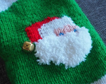 BRIGHT FLUFFY BEARD Santa Christmas Stocking Gift Fun 3D Premium 100% hand knit Retro personalized customized traditional kids hand-made