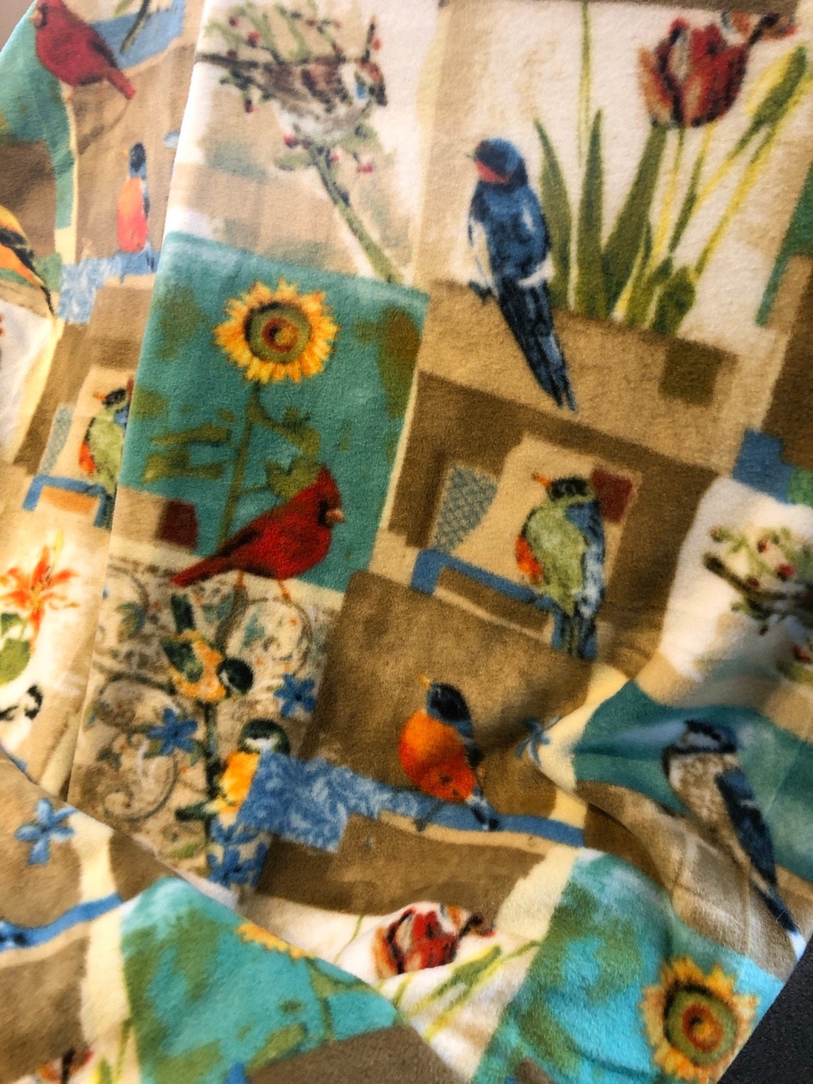 COLORFUL BIRD Fleece Blanket with Elegant Crocheted Edging Etsy