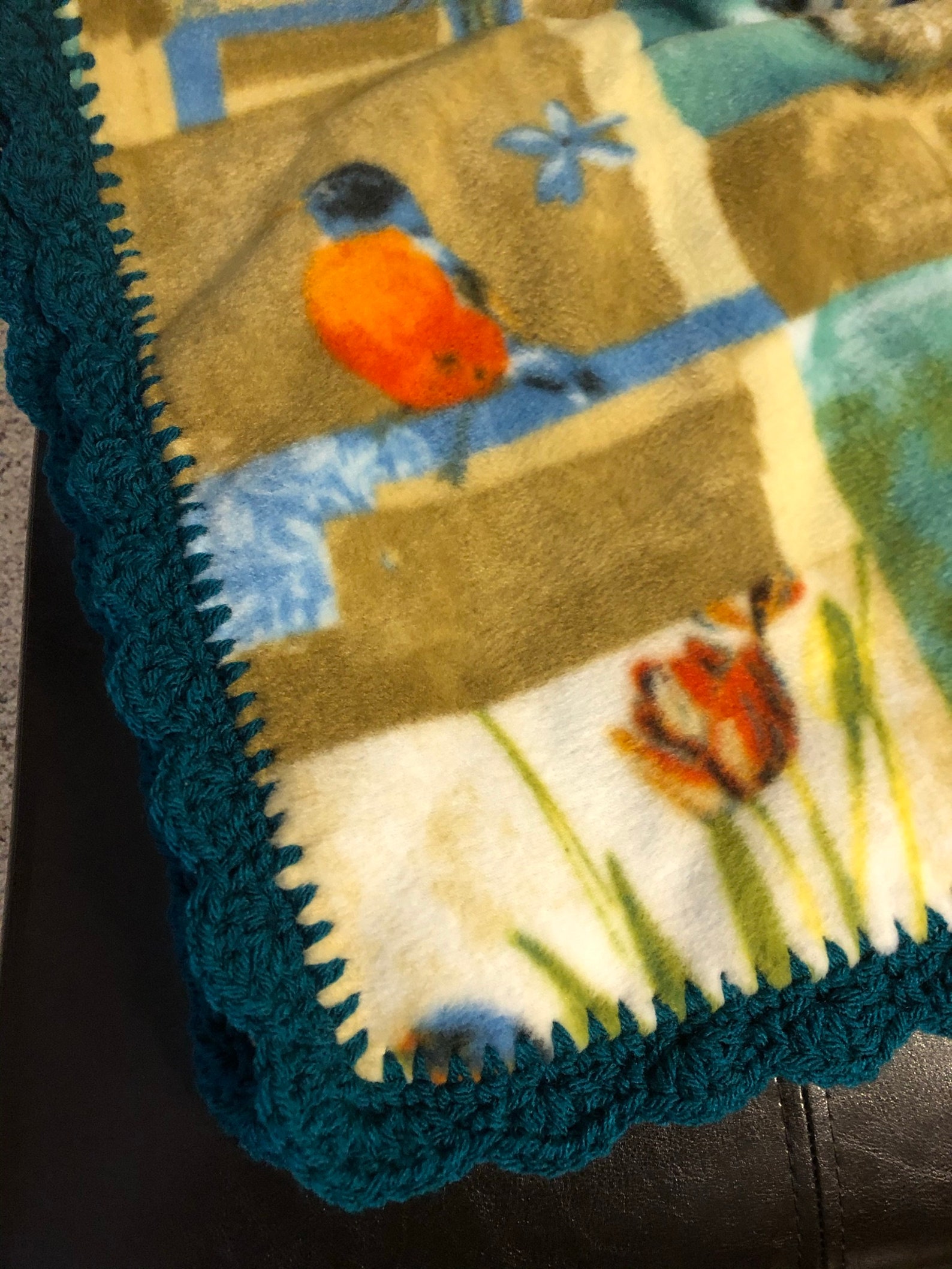 COLORFUL BIRD Fleece Blanket with Elegant Crocheted Edging Etsy