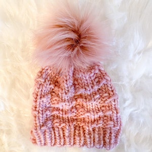 Women’s pink winter hat || blush beanie || pink beanie with Pom Pom
