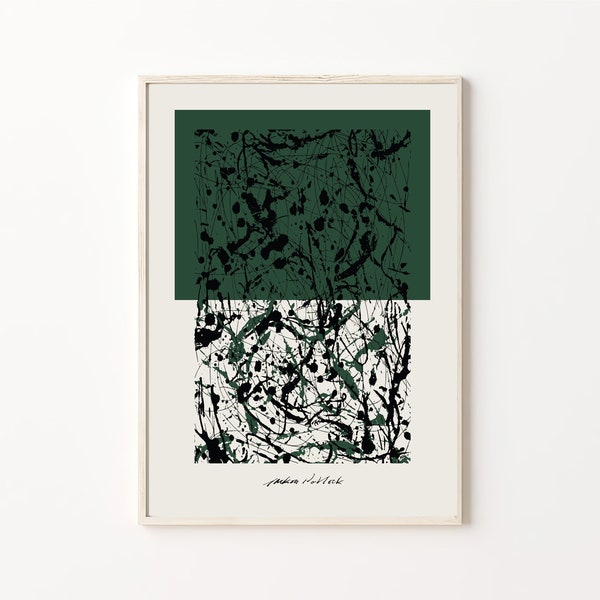 Jackson Pollock Print, Abstract Digital Art Painting, Pollock Art Collectibles, Digital Download, Green Exhibition Poster Boho Line Drawing
