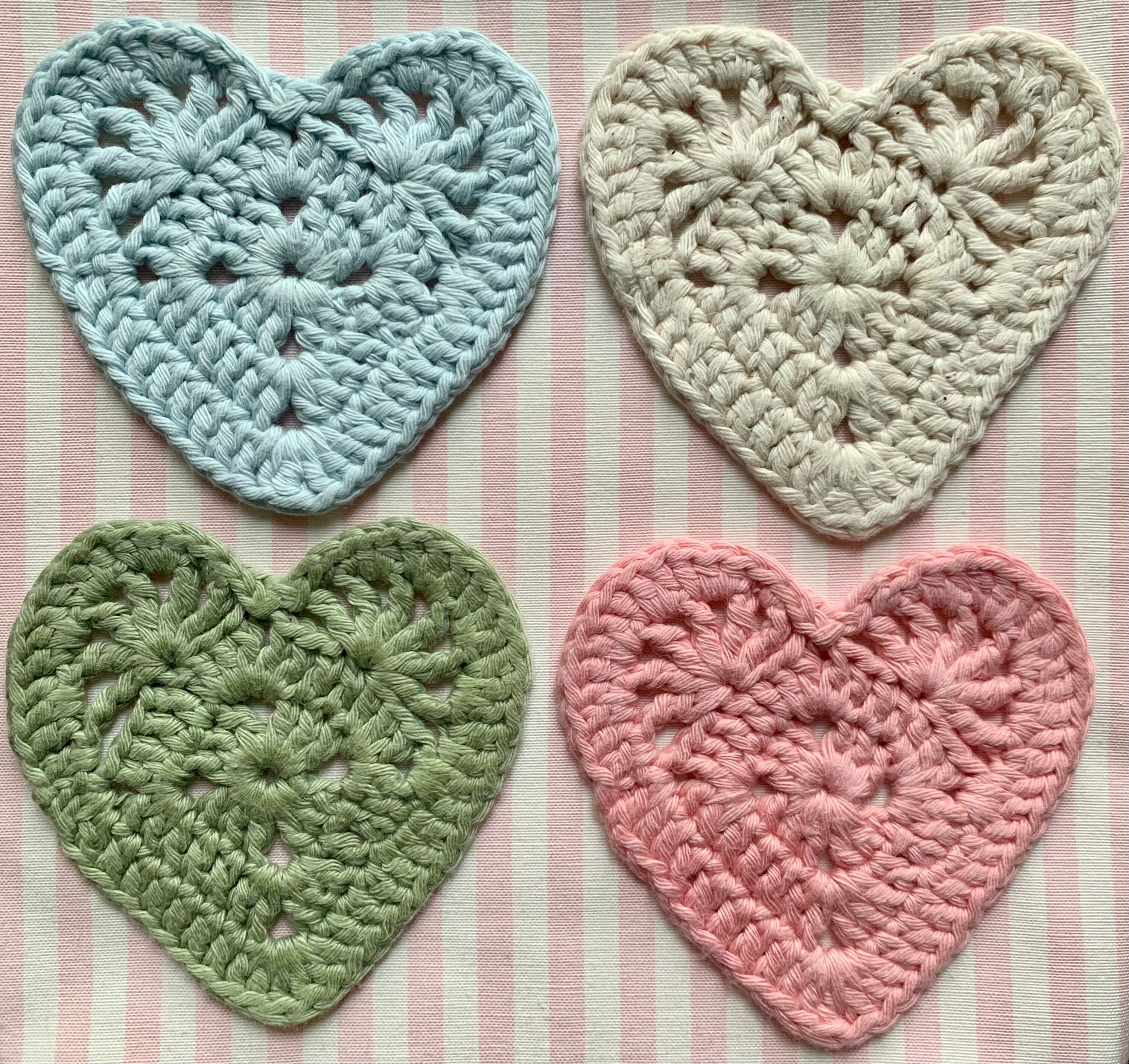 Crochet Heart Coasters. Handmade. Knitted. Small hearts. Etsy