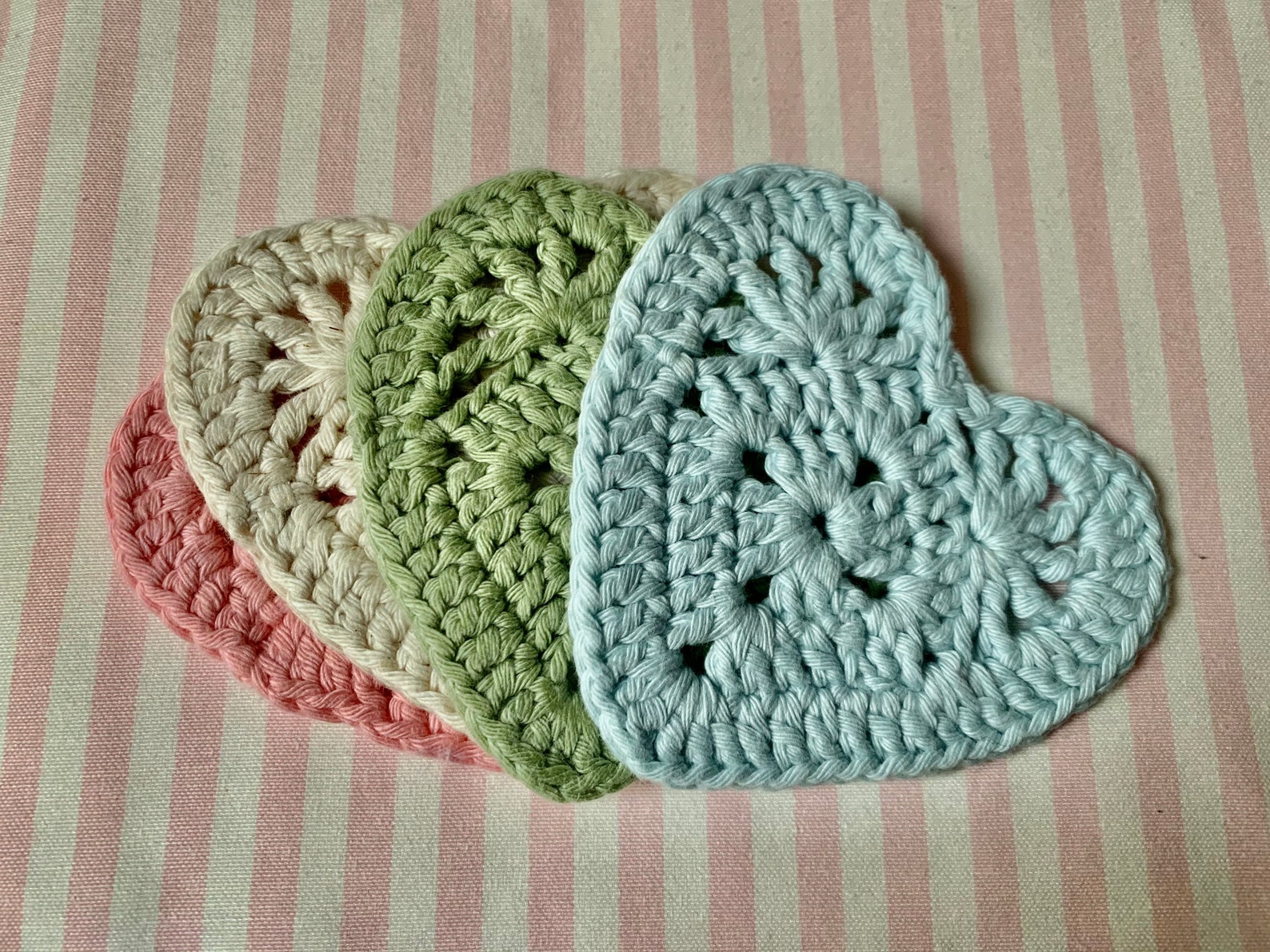 Crochet Heart Coasters. Handmade. Knitted. Small hearts. Etsy