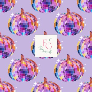 Süßes Lila Pastell Disco Ball Kürbis Oberflächenmuster für Halloween, nahtloser Rapport, digitaler Download JPEG