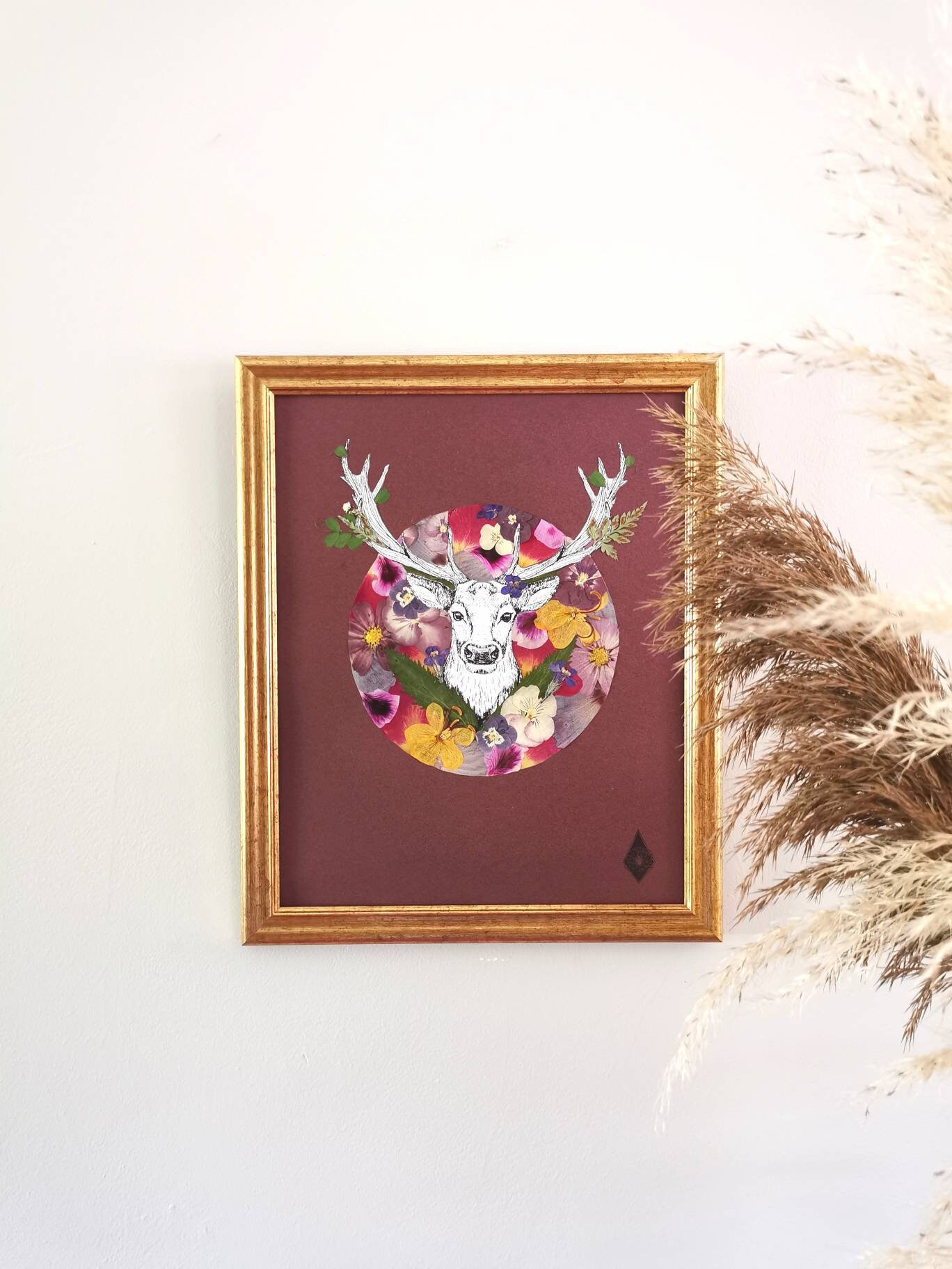 Herbier W O D // Cadre Fleurs Séchées Dorée