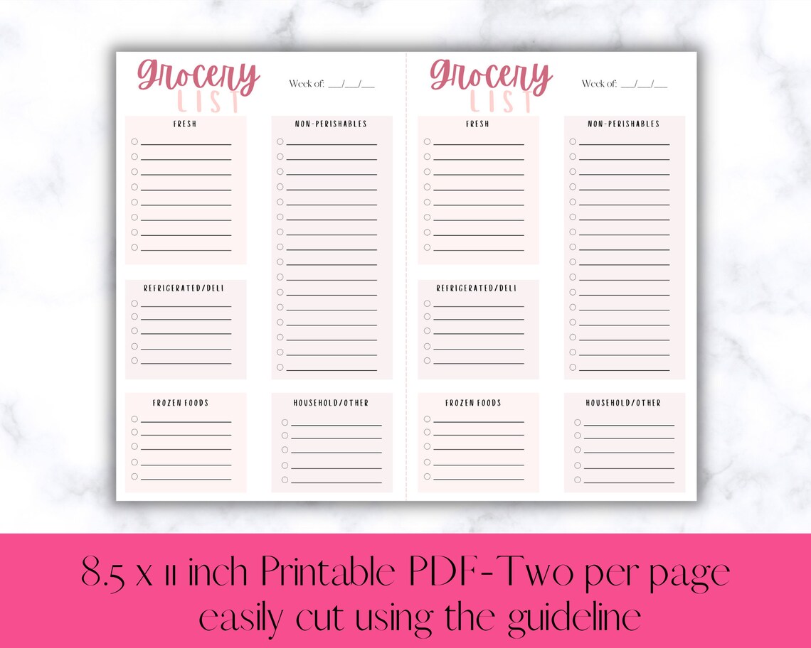 grocery list printable with categories grocery list pdf etsy