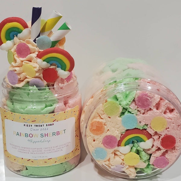 Rainbow Sherbet/ Fluffy Whipped Soap/ Cream Body Wash/ Rainbow Sherbet Scented with Mini Sugar Rainbow