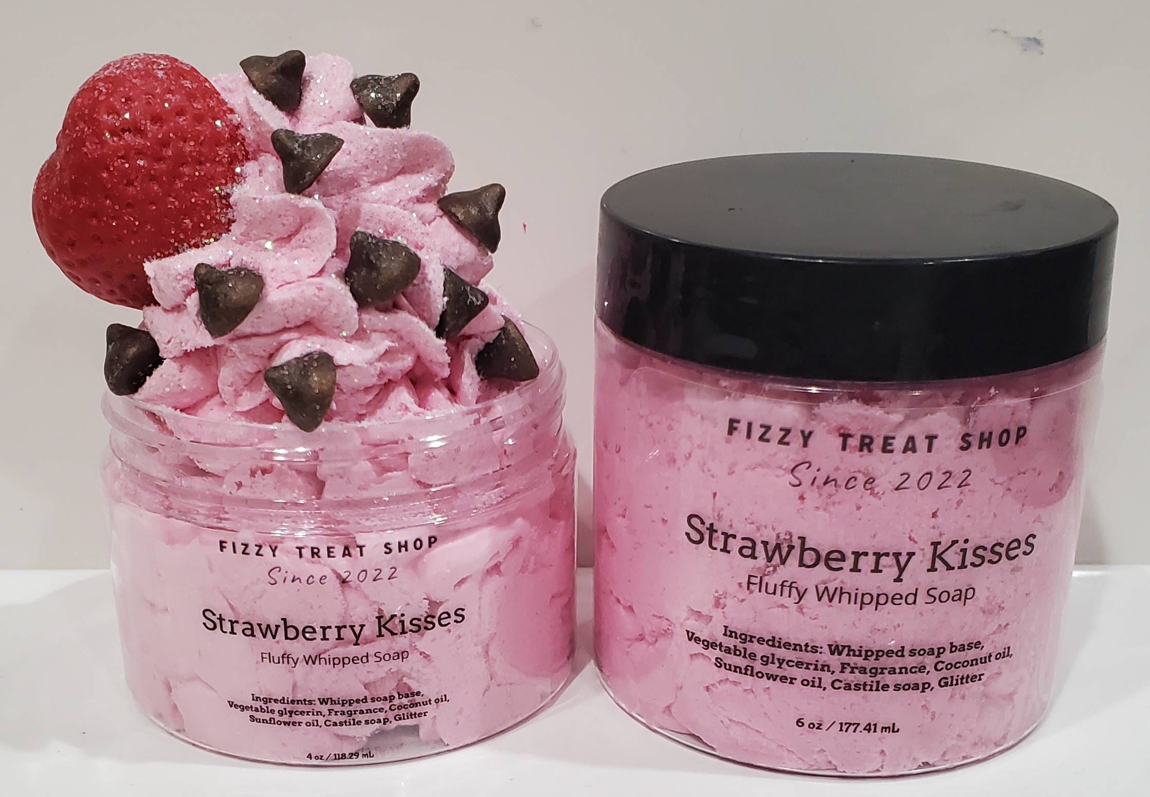 Strawberry Kisses/ Fluffy Whipped Soap/ Strawberry & Chocolate Scented With  Mini Strawberry and Hershey Kiss Soap 