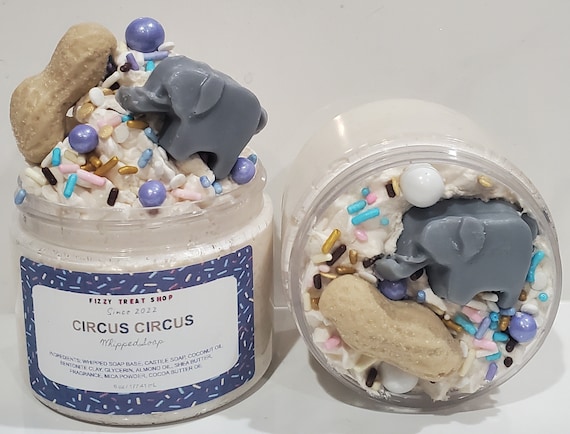 Circus Circus/ Fluffy Whipped Soap/ Cream Body Wash/ Peanut Butter & Banana  Scented With Elephant and Peanut Soap 