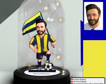 Campana de vidrio iluminada con diseño de dibujos animados con la camiseta del equipo que desees, figura de camiseta de dibujos animados personalizada, regalo para él.FB 1907