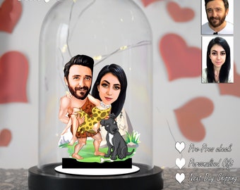 Personalized Caricature Dome Light - Custom Couples' Portrait LED Lamp - Unique Valentine's Day Gift - Romantic Illustrated Nightlight