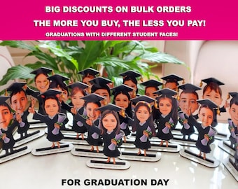Custom Graduation Caricature Figurine, School Logo Bulk Keepsake, MDF Class Souvenir