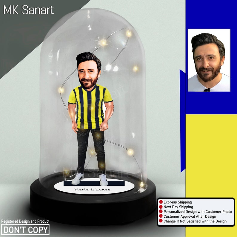 Lighted Glass Bell Jar with cartoon design with the team jersey you want, Customized Cartoon Jersey Figurine, For him gift.FB 1907 Product Design 2