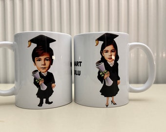 Figurine caricature de remise des diplômes personnalisée avec personnalisation de la photo - Mug souvenir unique pour les diplômés, vente en gros