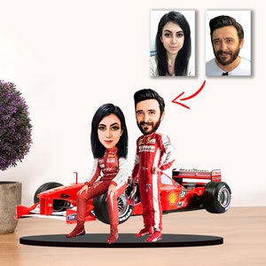 Custom Formula 1 Couple Caricature Trinket - F1 Themed Digital Caricature Art, Perfect Gift For Mother, Mother&#39;s Day Gift