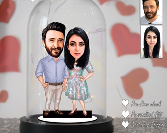 Personalized Caricature Dome Light - Custom Couples' Portrait LED Lamp - Unique Valentine's Day Gift - Romantic Illustrated Nightlight