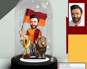 Campana de cristal iluminada con diseño de dibujos animados con la camiseta del equipo que quieras, figura de camiseta de dibujos animados personalizada, regalo para él. Gs 1905, İcardi