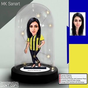 Lighted Glass Bell Jar with cartoon design with the team jersey you want, Customized Cartoon Jersey Figurine, For him gift.FB 1907 Product Design 3