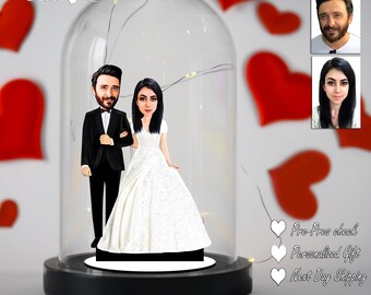 Personalized Caricature Dome Light - Wedding Couples' Portrait LED Lamp - Unique Valentine's Day Gift - Romantic Illustrated Nightlight