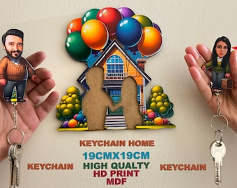 Custom Couple Keychain, Housewarming Gift, Personalized Cartoon Portrait.