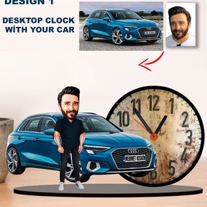 Car Cartoon With Your Own Car Designed Desktop Clock, For her, For Him. father day, mother day