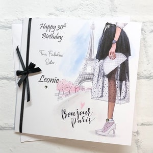 Personalised Birthday Paris Fashion Woman's Card For Her Happy Birthday Daughter Granddaughter Niece Friend 21st 30th 40th Handmade