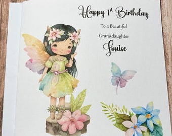 Personalised Birthday card For Girl Happy Birthday Daughter Granddaughter Niece 1st 5th 8th Pretty Fairy Greeting Card Handmade