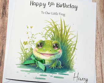 Personalised Frog Happy Birthday Card for her for him Happy Birthday Son Daughter Grandson Granddaughter 5th 8th Greeting Card pHandmade