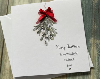 Mistletoe Personalised Christmas Card For Him For Her Merry Christmas Husband Wife Boyfriend Girlfriend Handmade Christmas Gift