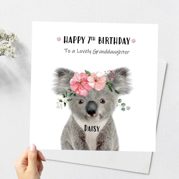 Koala Birthday Card for Her Girls Cute Happy Birthday Daughter Granddaughter Niece Goddaughter 5th 8th 10th Greeting Card Handmade