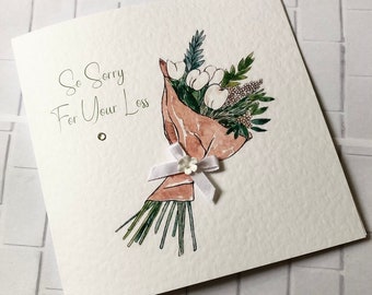 Sympathy Card For Friend So Sorry For Your Loss Personalised For Mum Dad Handmade Floral Card