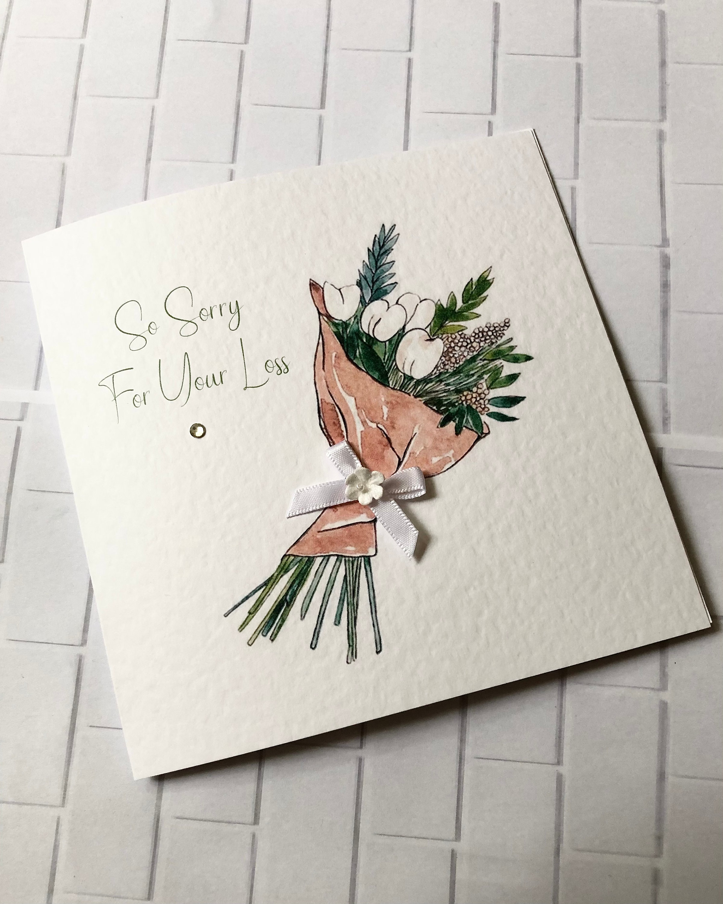 Beileidskarte 'So Very Sorry For The Loss Of Your Wife' – Florales Aquarell-Design, Innen Blanko, Mit Umschlag