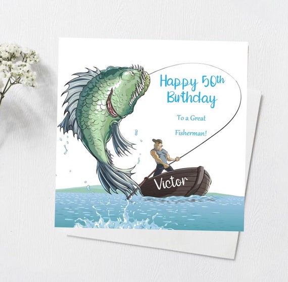 Personalised Fishing Card for Him Her Happy Birthday Card Dad Husband  Brother Greeting Card 40th 50th 60th Handmade 