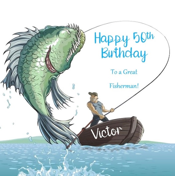 Personalised Fishing Card for Him Her Happy Birthday Card Dad Husband  Brother Greeting Card 40th 50th 60th Handmade 