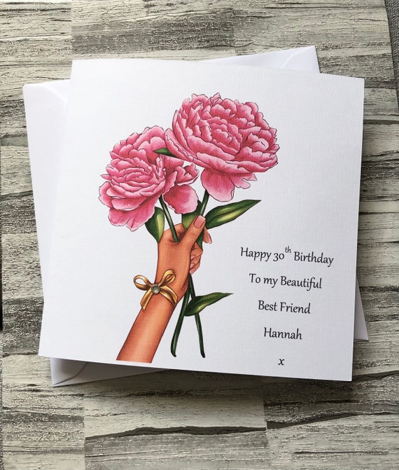 Handmade Personalised Floral Peony Birthday Card Mum Sister Daughter Friend 