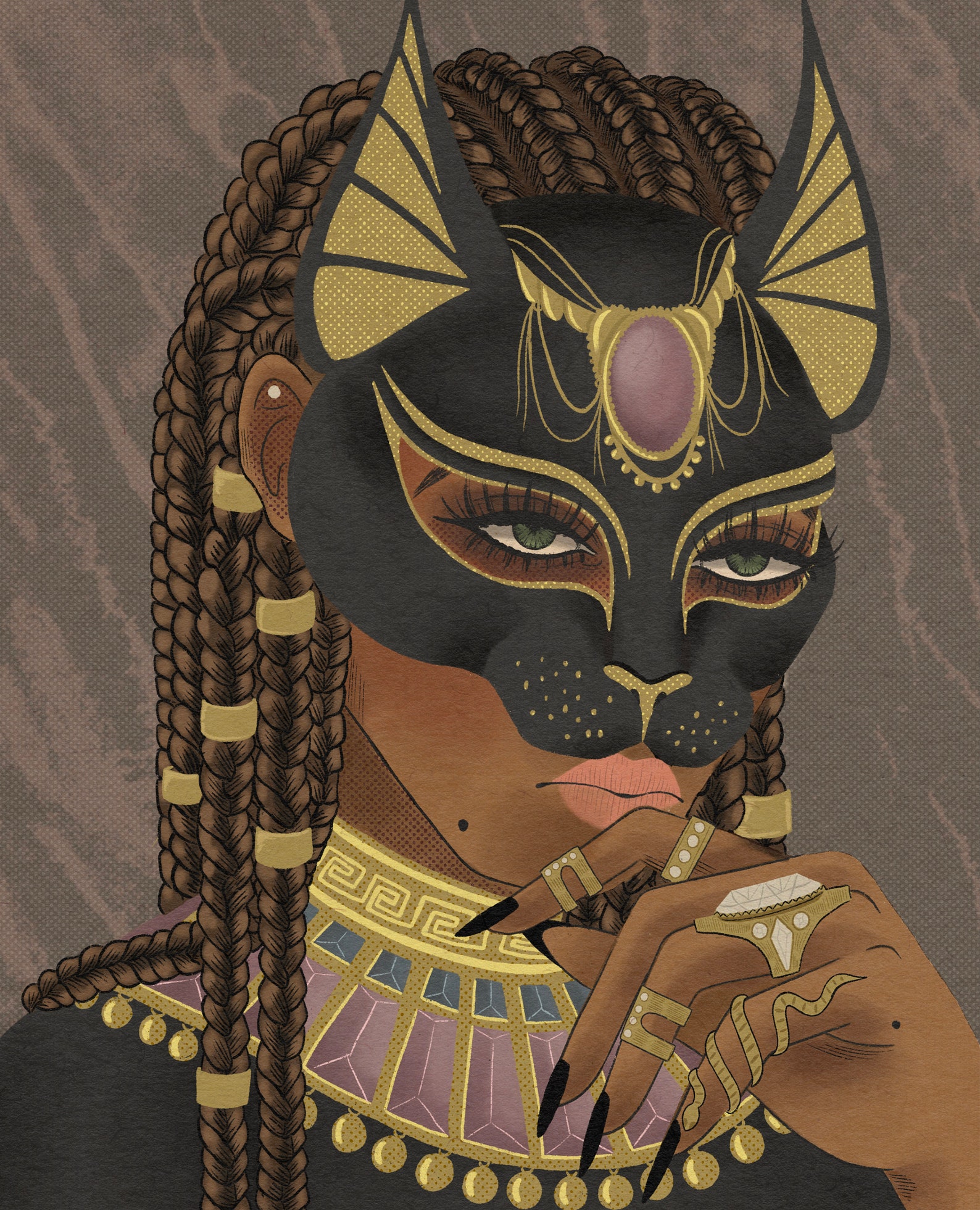 Bastet Goddess Illustrated Art Print Etsy