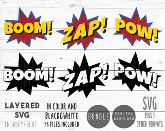 Boom Zap Pow SVG Bundle, Comic Kids Bedroom, Decal, Mug, TShirt, Gift, Digital cutting files