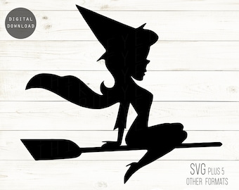 Flying Witch SVG, Witch Silhouette SVG, Home Decor Decal Tshirt Mug Gift, Archivo de corte digital