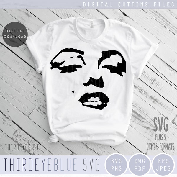 Marilyn SVG, Marilyn Face SVG, Marilyn PNG, Silhouette, Decal, Vinyl, Tshirt, Mug, Gift, Digital cutting file