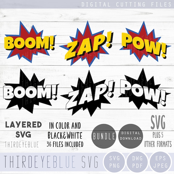 Boom Zap Pow SVG Bundle, Comic Kids Bedroom, Decal, Mug, TShirt, Gift, Digital cutting files