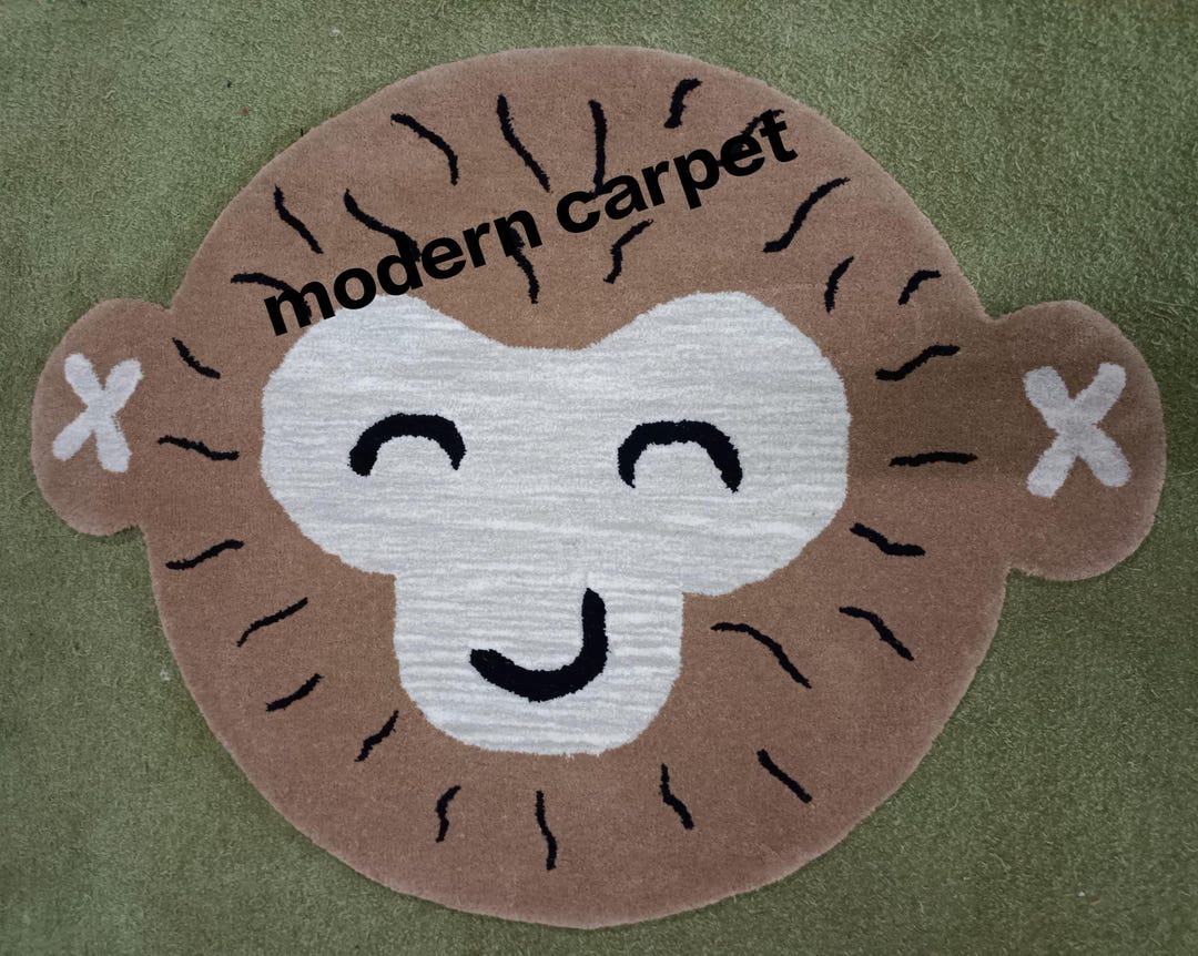 Red Monkey Rug Hand-tufted Wool Monkey Face Rug: Kids Room Decor - Etsy