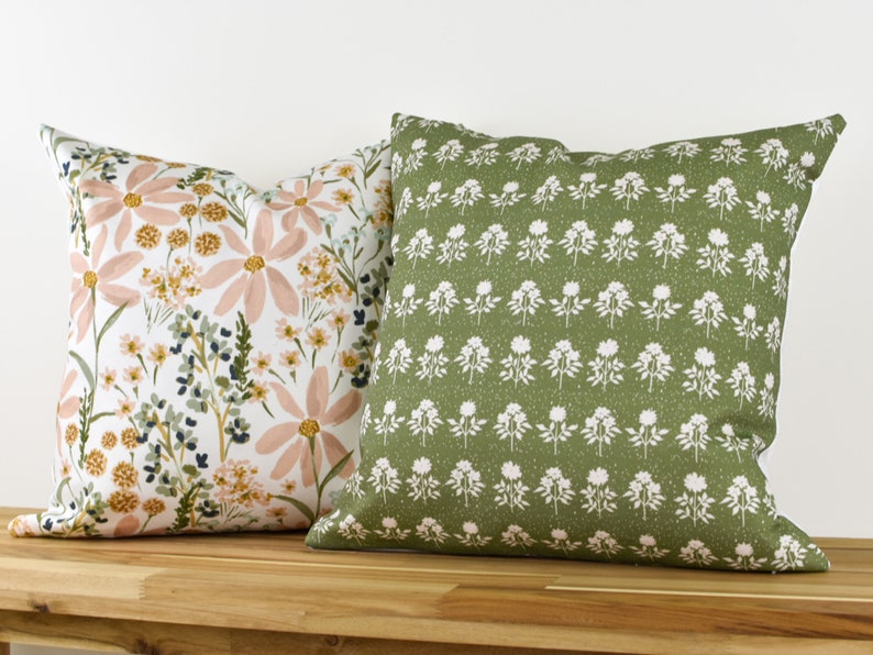Blush Wildflower Pillow Cover, Spring Floral Design, 20x20 image 5