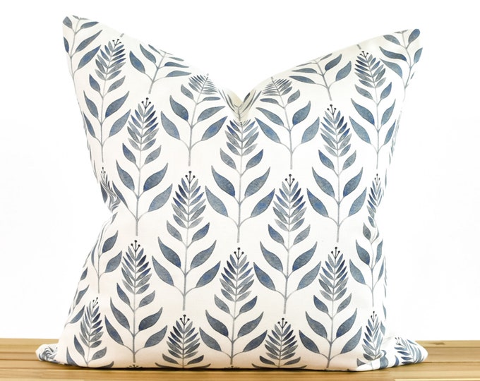 Blue Floral Pillow Cover, Navy Leaves Pillow Cover, Navy Floral Pillow