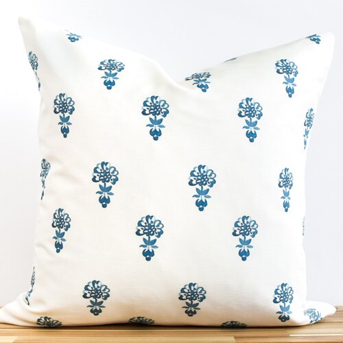 Blue and White Floral Pillow Cover Floral Pillow Cover Block Etsy