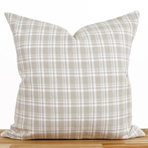 Neutral Tan Plaid Pillow Cover: Beige Checked Throw Pillow